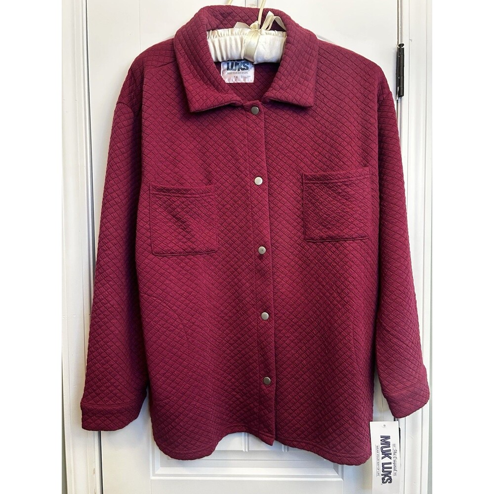 Muk Luks Womens 1X Burgundy Quilted Snap Front Shacket Jacket NWT Plus Size Cozy - Picture 11 of 16